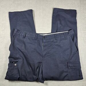 Aramark Authentic Mens Navy Blue Cargo Work Pants Adjustec Stretch 46x34 GP0621